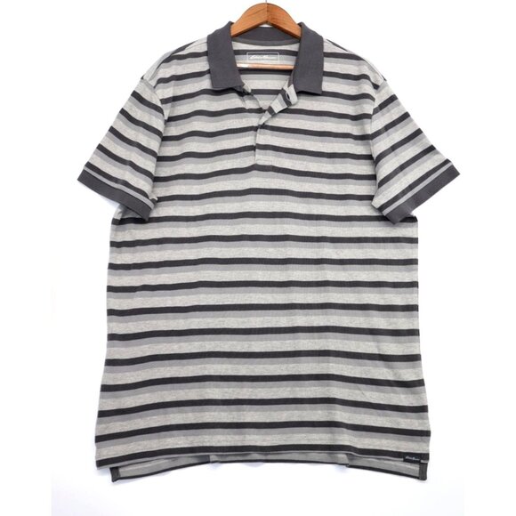 Eddie Bauer Mens Striped Gray Polo Shirt TXL 100% Cotton Short Sleeve - Picture 1 of 13
